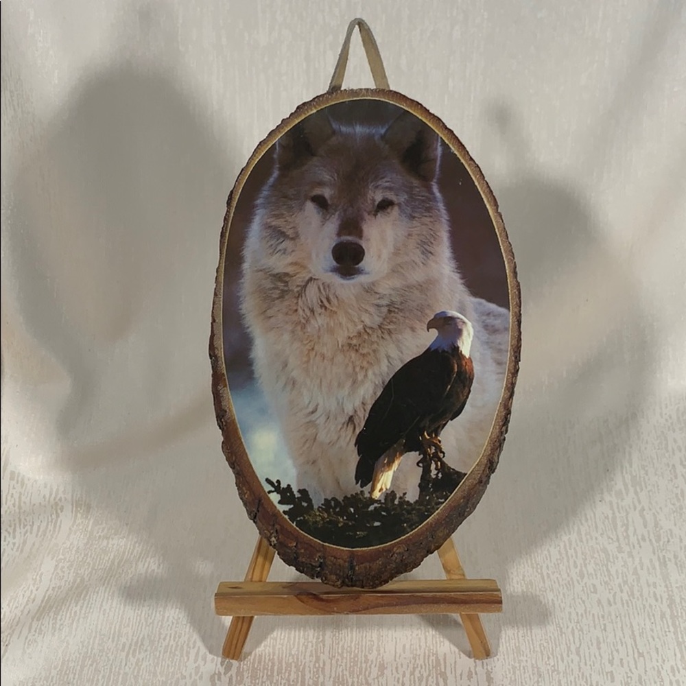 Vintage Wooden Eagle & Wolf Wall Plaque